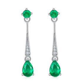 0.5 Carat Pear Shaped Lab Created Emerald Long Drop Earrings in S925 Silver Plated Platinum