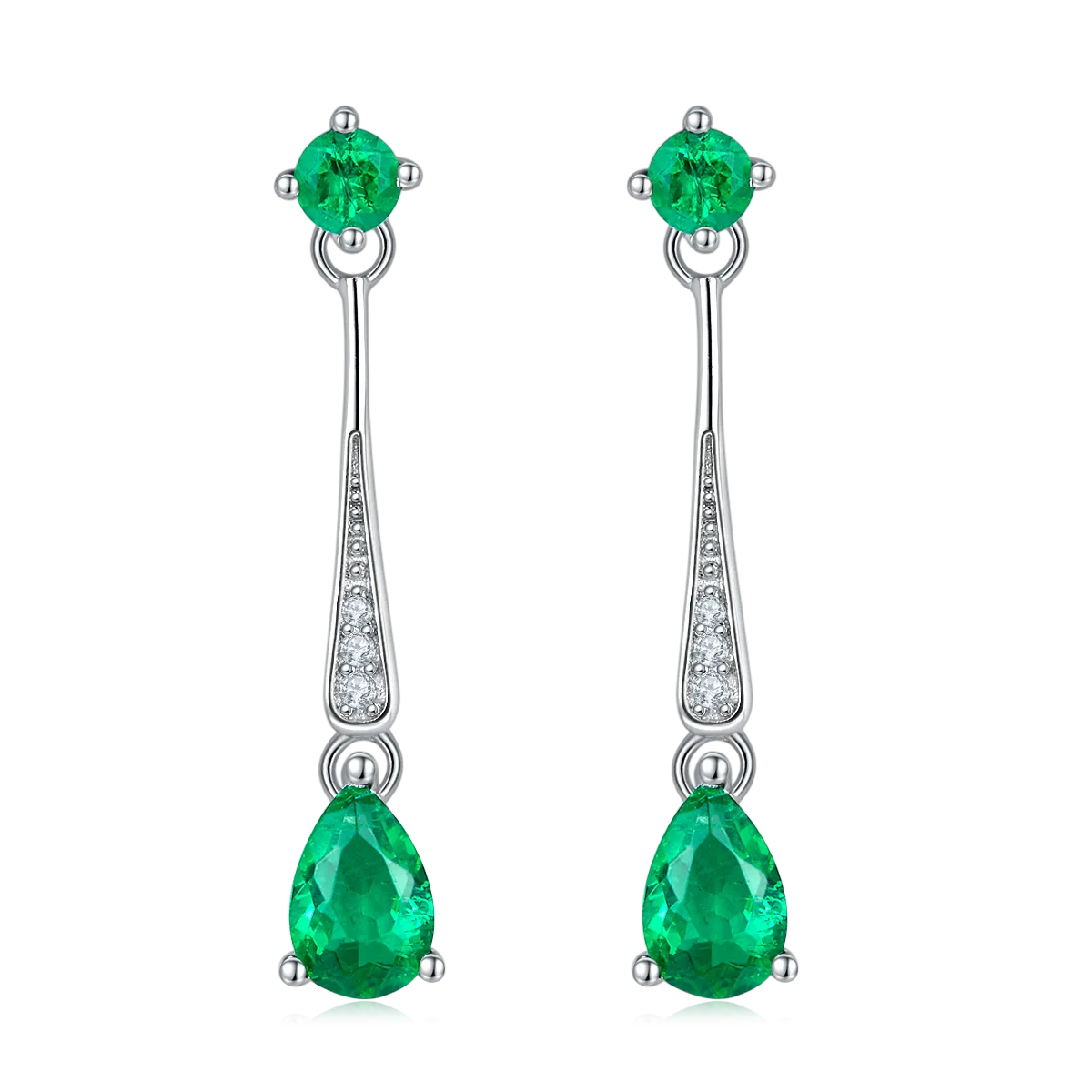 0.5 Carat Pear Shaped Lab Created Emerald Long Drop Earrings in S925 Silver Plated Platinum
