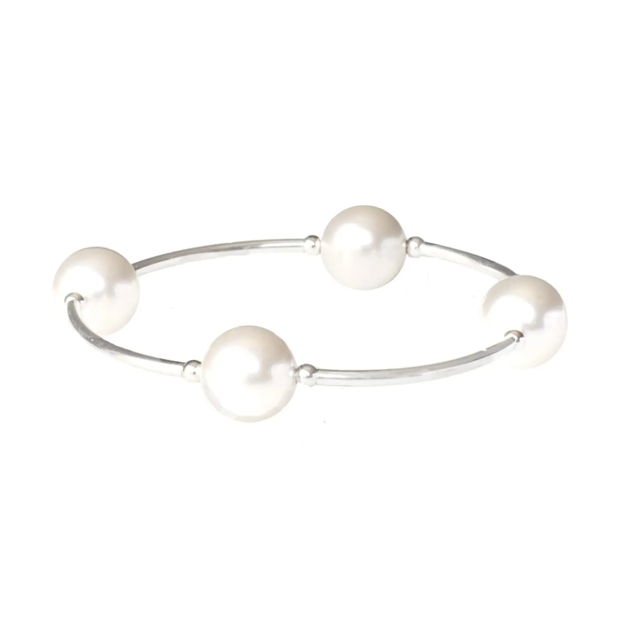 12mm White Pearl Blessing Bracelet - Silver Links