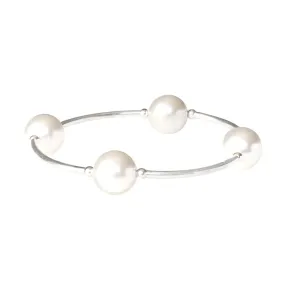 12mm White Pearl Blessing Bracelet - Silver Links