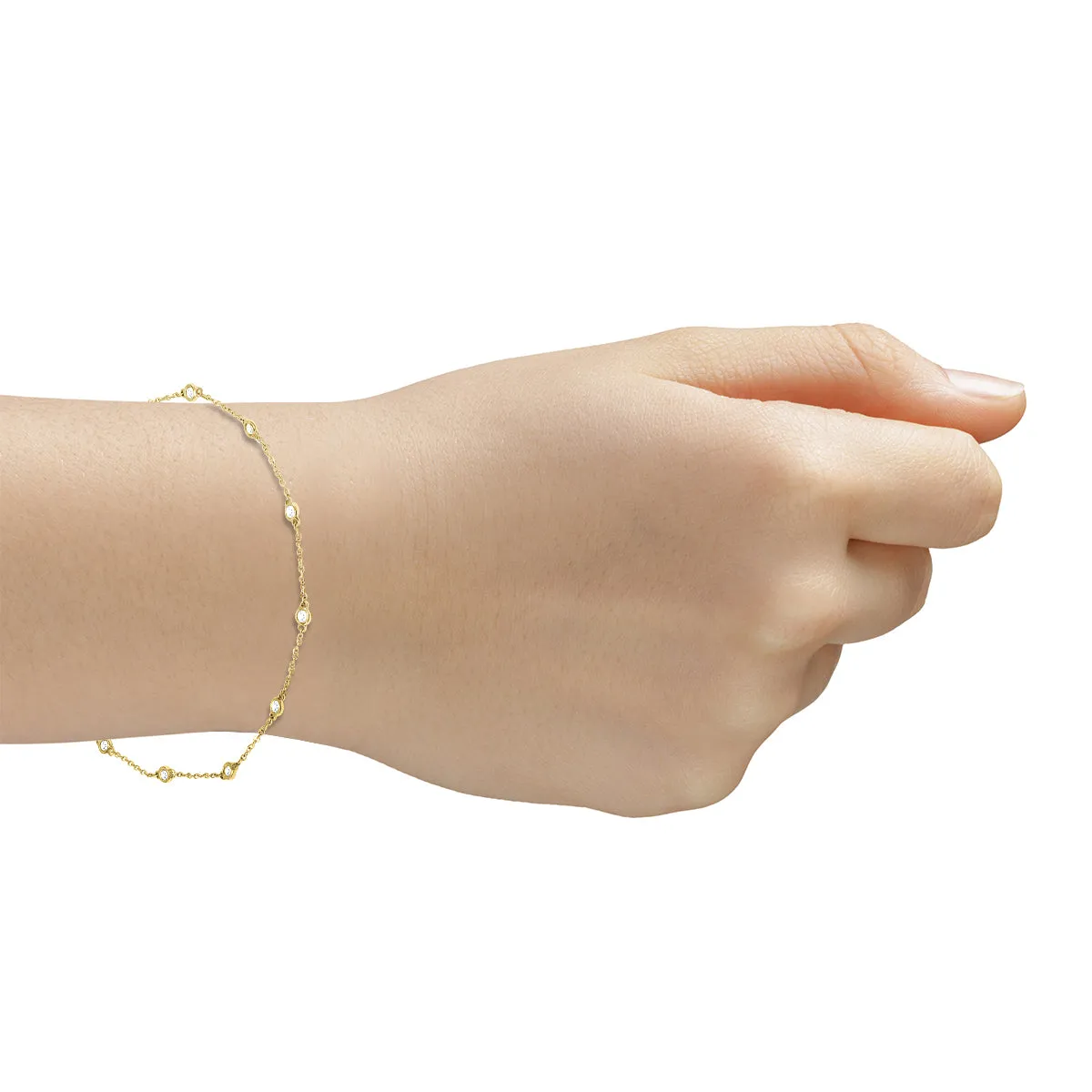 1/4 Carat Tw Bezel Set Genuine Diamond Station Bracelet In 14K Yellow Gold