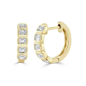 14K Gold & Emerald-Cut Diamond Bezel-Set Huggie Earrings - 1.05ct