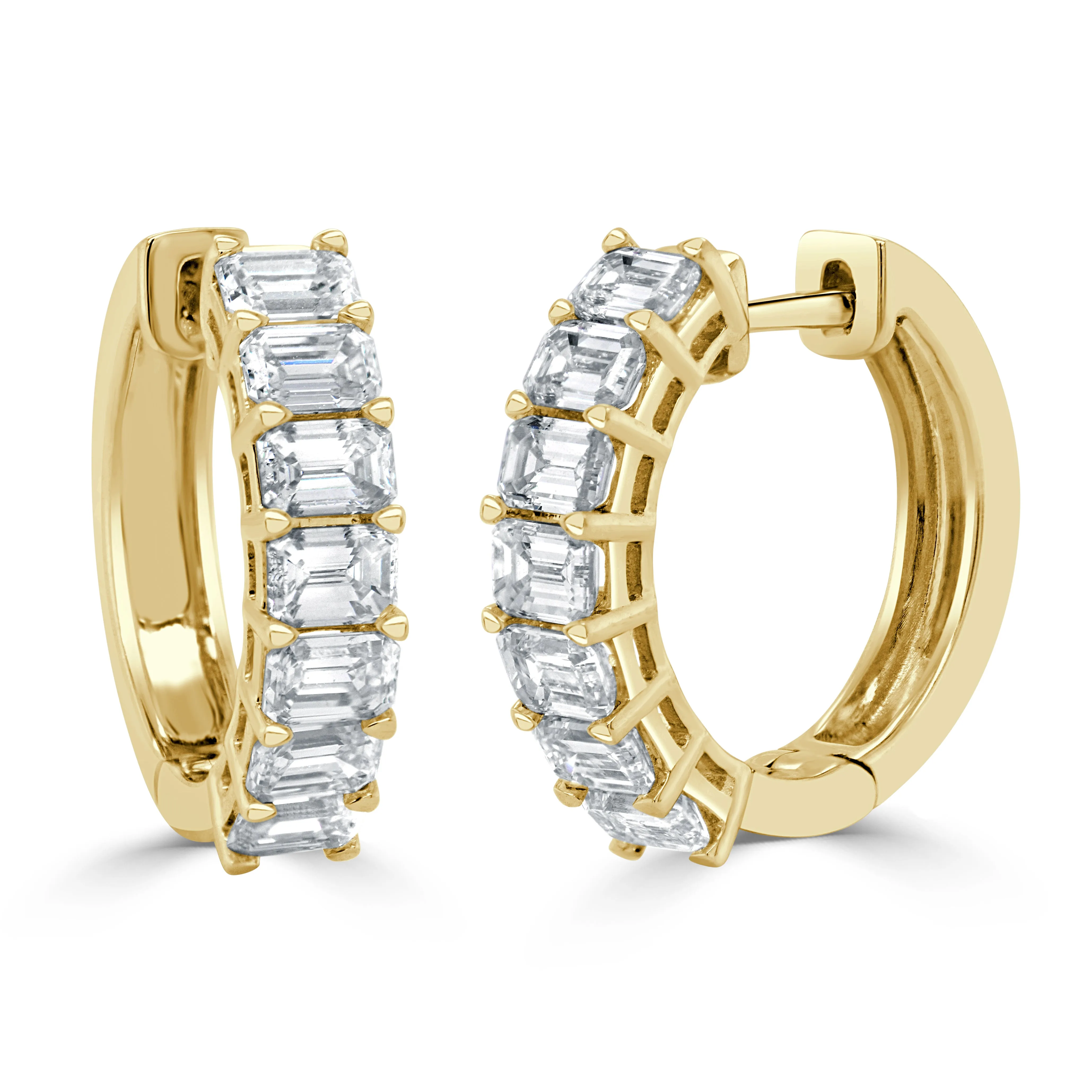 14K Gold & Emerald-Cut Diamond Huggie Earrings - 2.29ct