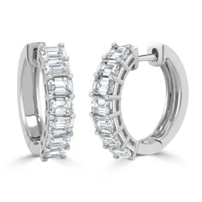 14K Gold & Emerald-Cut Diamond Huggie Earrings - 2.29ct
