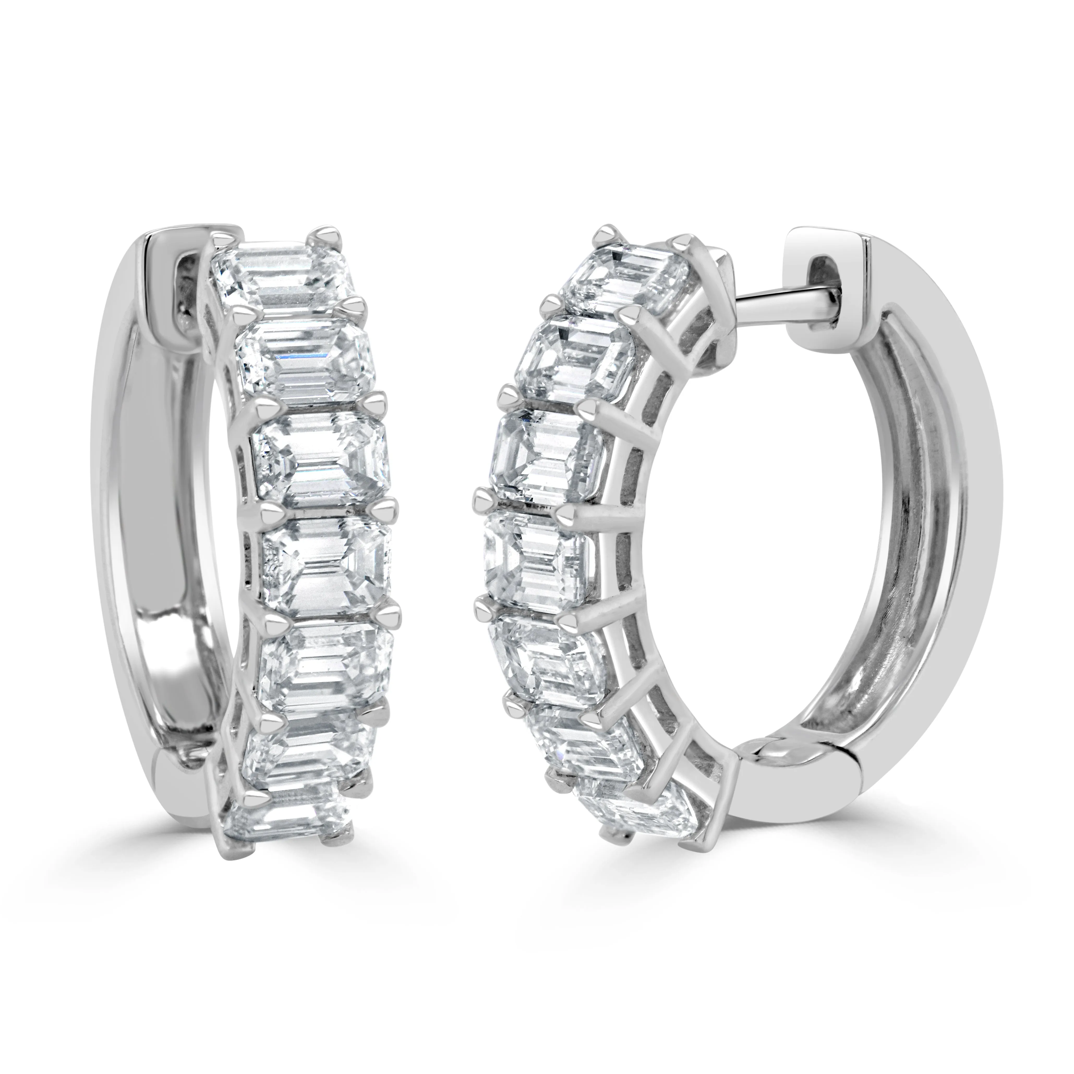 14K Gold & Emerald-Cut Diamond Huggie Earrings - 2.29ct