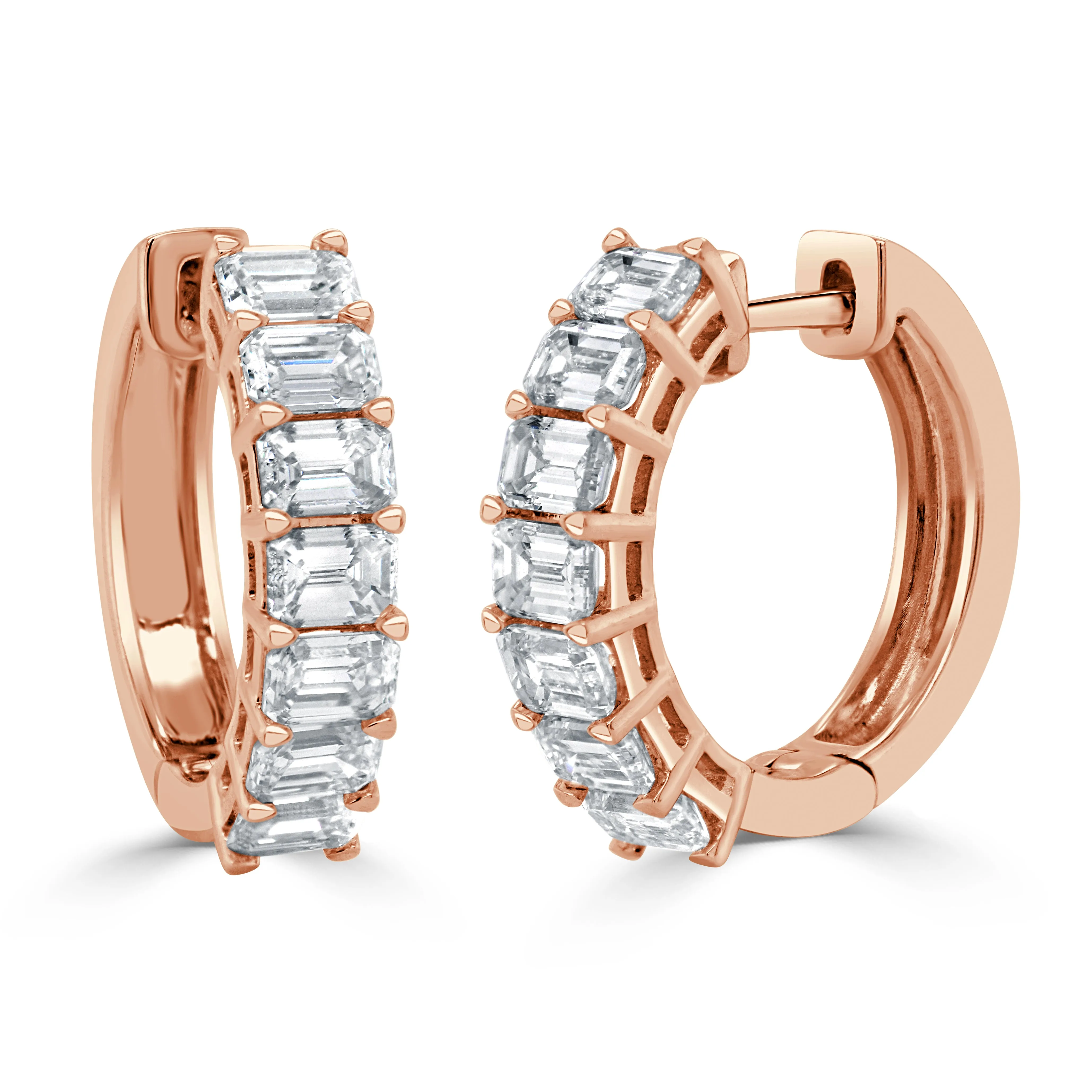 14K Gold & Emerald-Cut Diamond Huggie Earrings - 2.29ct