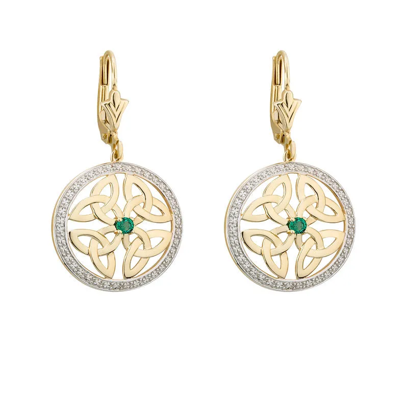 14K Gold Emerald Trinity Drop Earrings