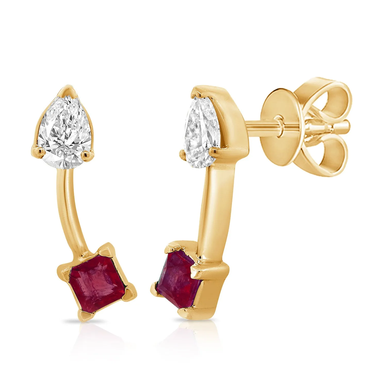 14K Gold Ruby & Diamond Stud Earrings