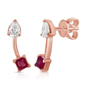 14K Gold Ruby & Diamond Stud Earrings