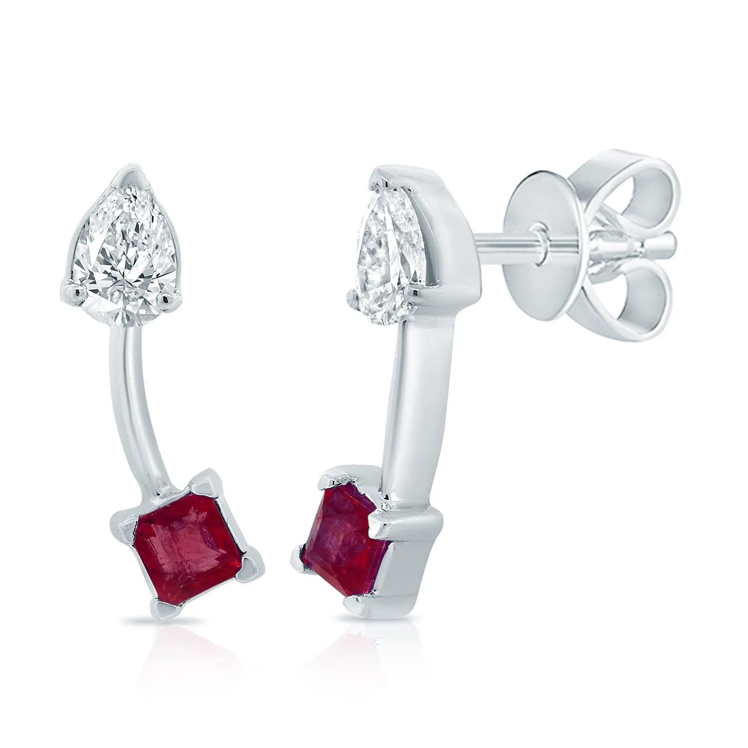 14K Gold Ruby & Diamond Stud Earrings