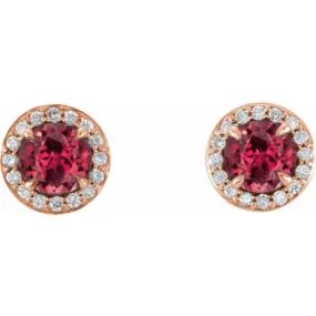 14K Rose 5 mm Natural Ruby & 1/8 CTW Natural Diamond Earrings