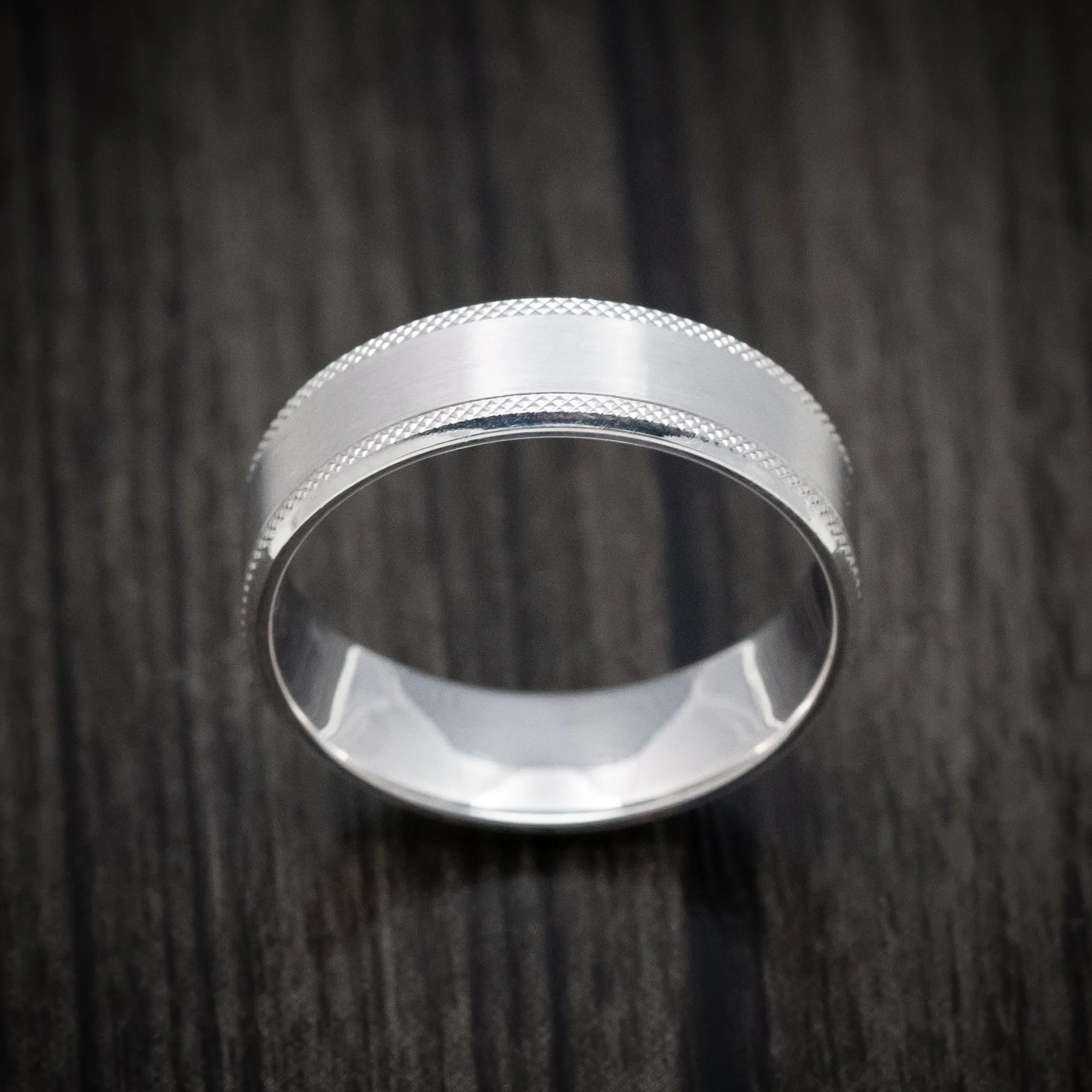 14K White Gold Knurled Classic Wedding Men's Band