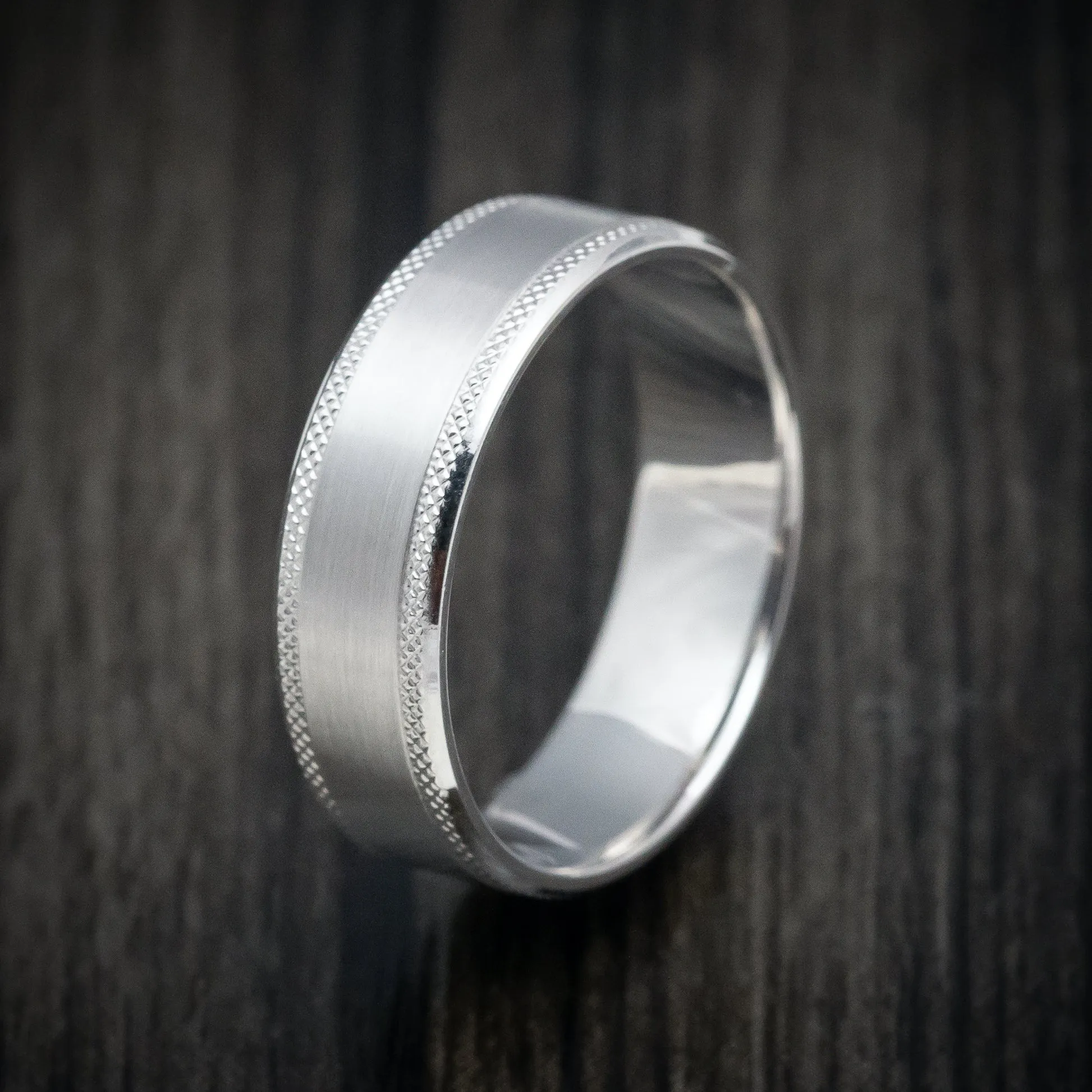 14K White Gold Knurled Classic Wedding Men's Band