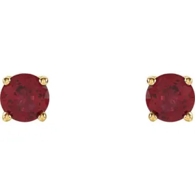 14K Yellow 4 mm Lab-Grown Ruby Stud Earrings with Friction Post