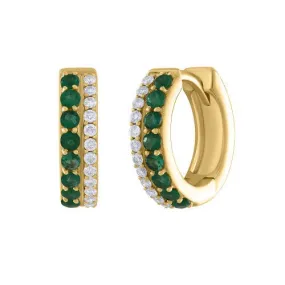14K Yellow Gold Diamond & Emerald Huggies