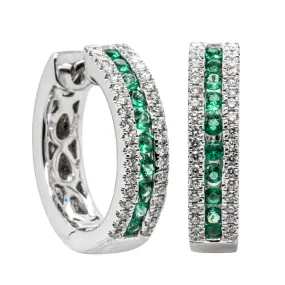 18ct White Gold Emerald & Diamond Hoop Earrings