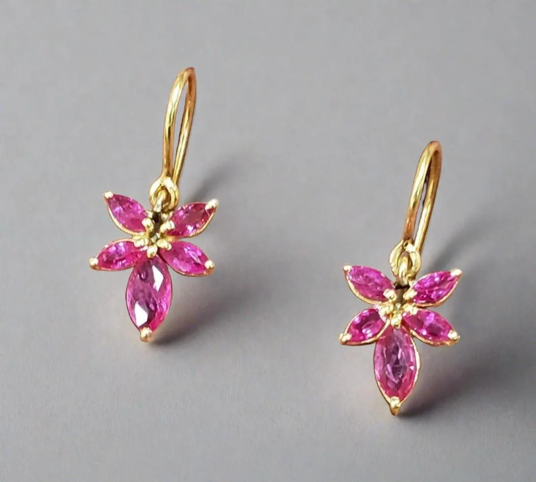 18k Gold Natural Leaf Earrings Ruby Jewelry For Women