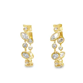 18K Yellow Gold Mix Cut Bezel Set Diamond Hoop Earrings
