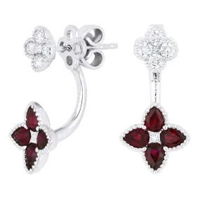 18" 0.15Ct Ruby Drop/dangle Earrings In 18K White Gold