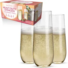 24 Plastic Champagne Flutes (Heavy Duty), Clear Plastic Champagne Glasses