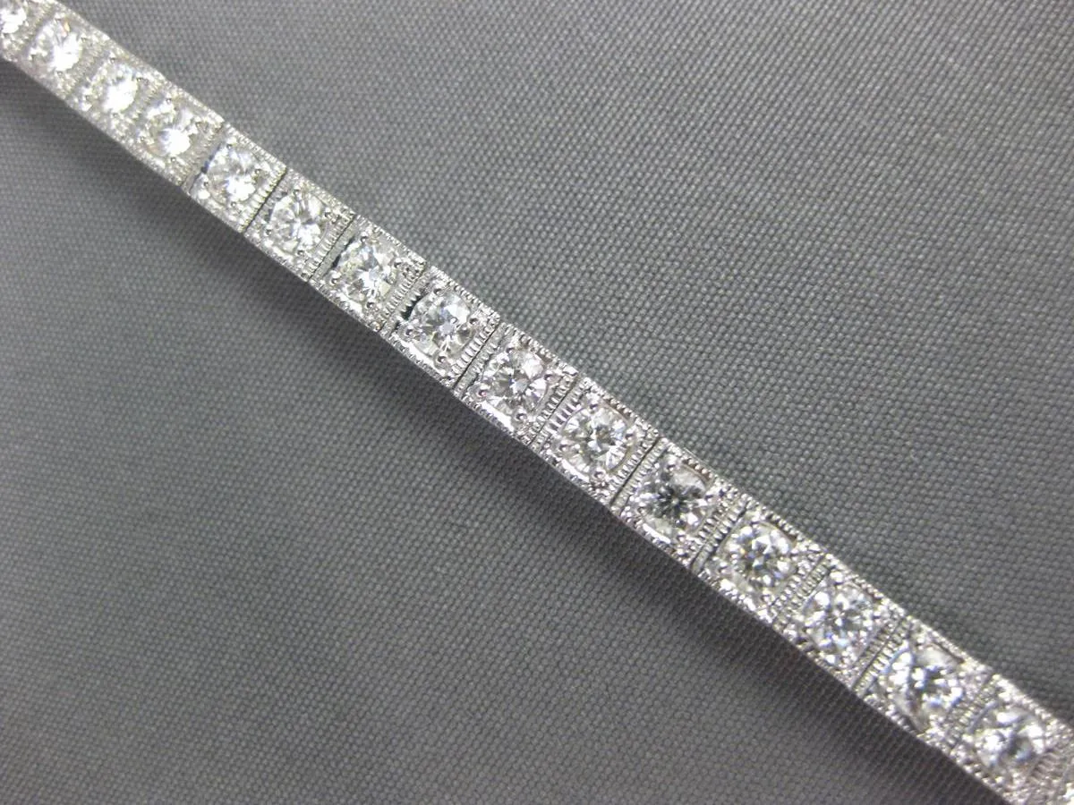 3.61CT DIAMOND 18KT WHITE GOLD CLASSIC SQUARE FILIGREE MILGRAIN TENNIS BRACELET