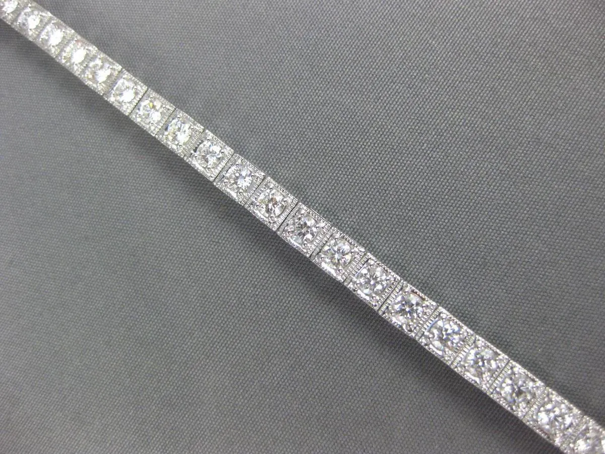 3.61CT DIAMOND 18KT WHITE GOLD CLASSIC SQUARE FILIGREE MILGRAIN TENNIS BRACELET