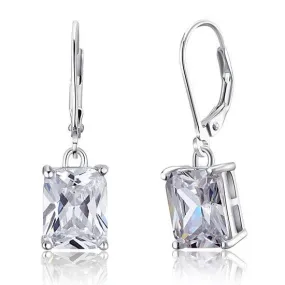 4 Carat Emerald Cut Simulated Diamond 925 Sterling Silver Dangle Earrings