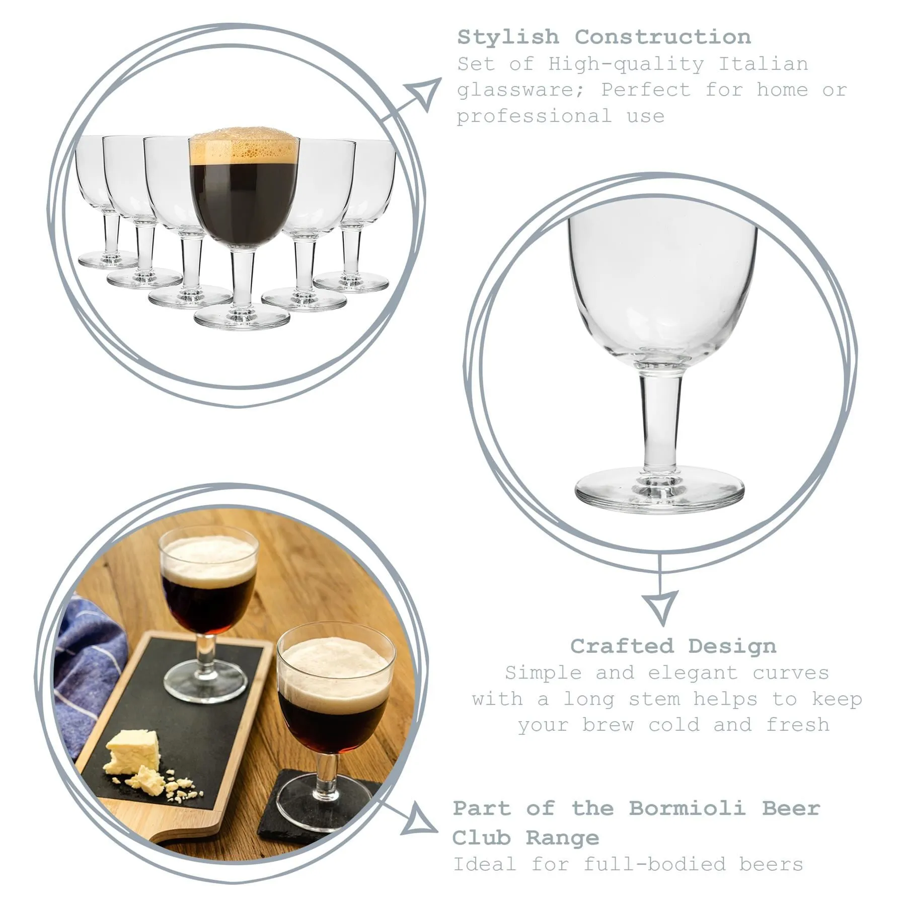 418ml Craft Beer/Ale Abbey Glasses - Pack of Six - By Bormioli Rocco