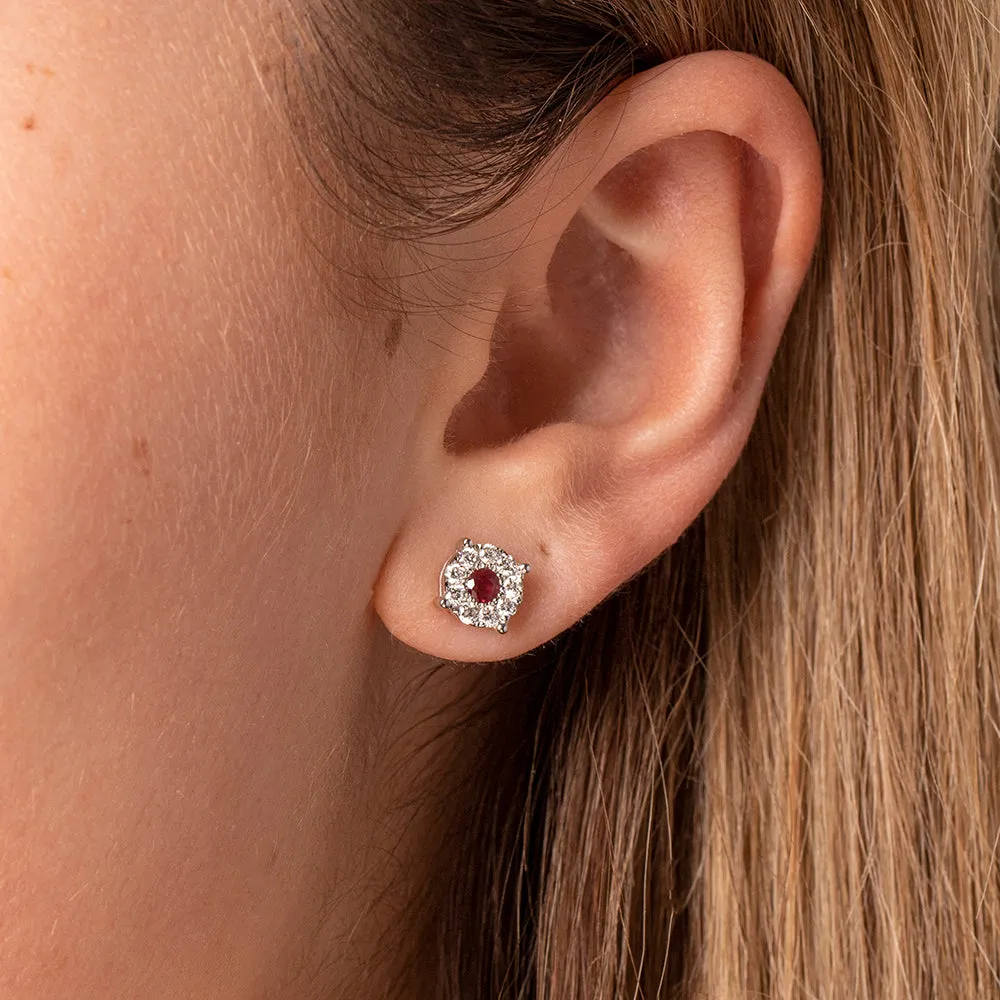 9ct White Gold Ruby & Diamond Galaxy Studs