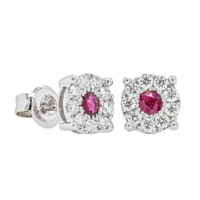 9ct White Gold Ruby & Diamond Galaxy Studs