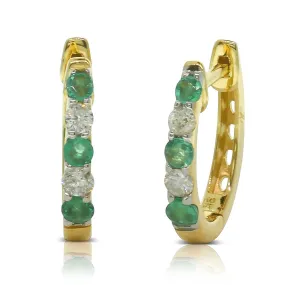 9ct Yellow Gold Emerald & Diamond Huggie Earrings