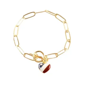 American USA Flag Heart Charm Toggle Bracelet