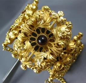 ANTIQUE EXTRA LARGE 3CT AAA GARNET 18K YELLOW GOLD OPEN FILIGREE BRACELET #27091