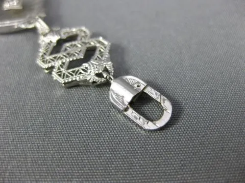 ANTIQUE WIDE .20CT OLD MINE DIAMOND & CRYSTAL 14KT WHITE GOLD FILIGREE BRACELET
