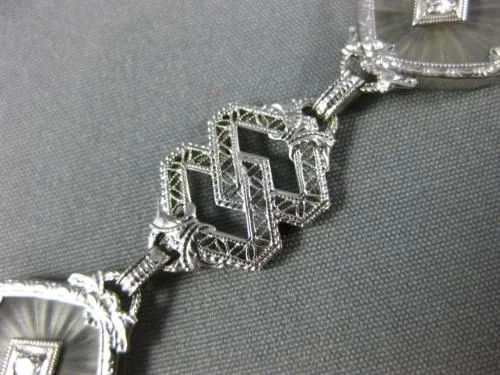 ANTIQUE WIDE .20CT OLD MINE DIAMOND & CRYSTAL 14KT WHITE GOLD FILIGREE BRACELET