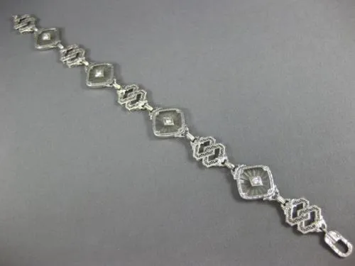 ANTIQUE WIDE .20CT OLD MINE DIAMOND & CRYSTAL 14KT WHITE GOLD FILIGREE BRACELET