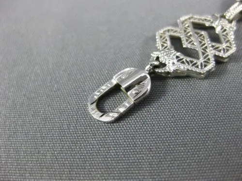 ANTIQUE WIDE .20CT OLD MINE DIAMOND & CRYSTAL 14KT WHITE GOLD FILIGREE BRACELET