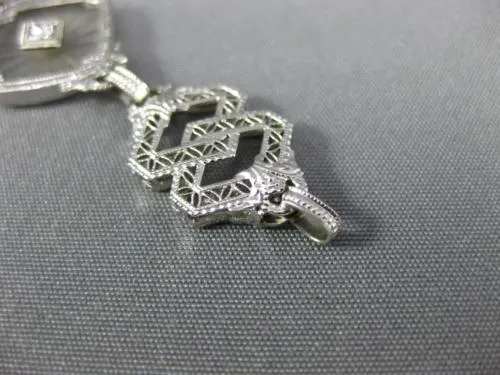 ANTIQUE WIDE .20CT OLD MINE DIAMOND & CRYSTAL 14KT WHITE GOLD FILIGREE BRACELET