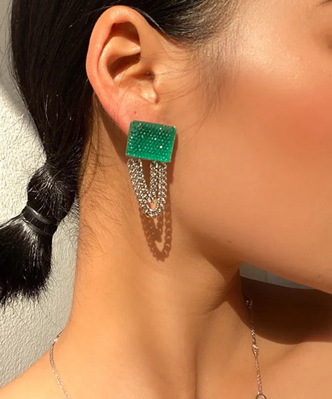 Art Emerald Green Copper Alloy Resin Chain Drop Earrings LY1809