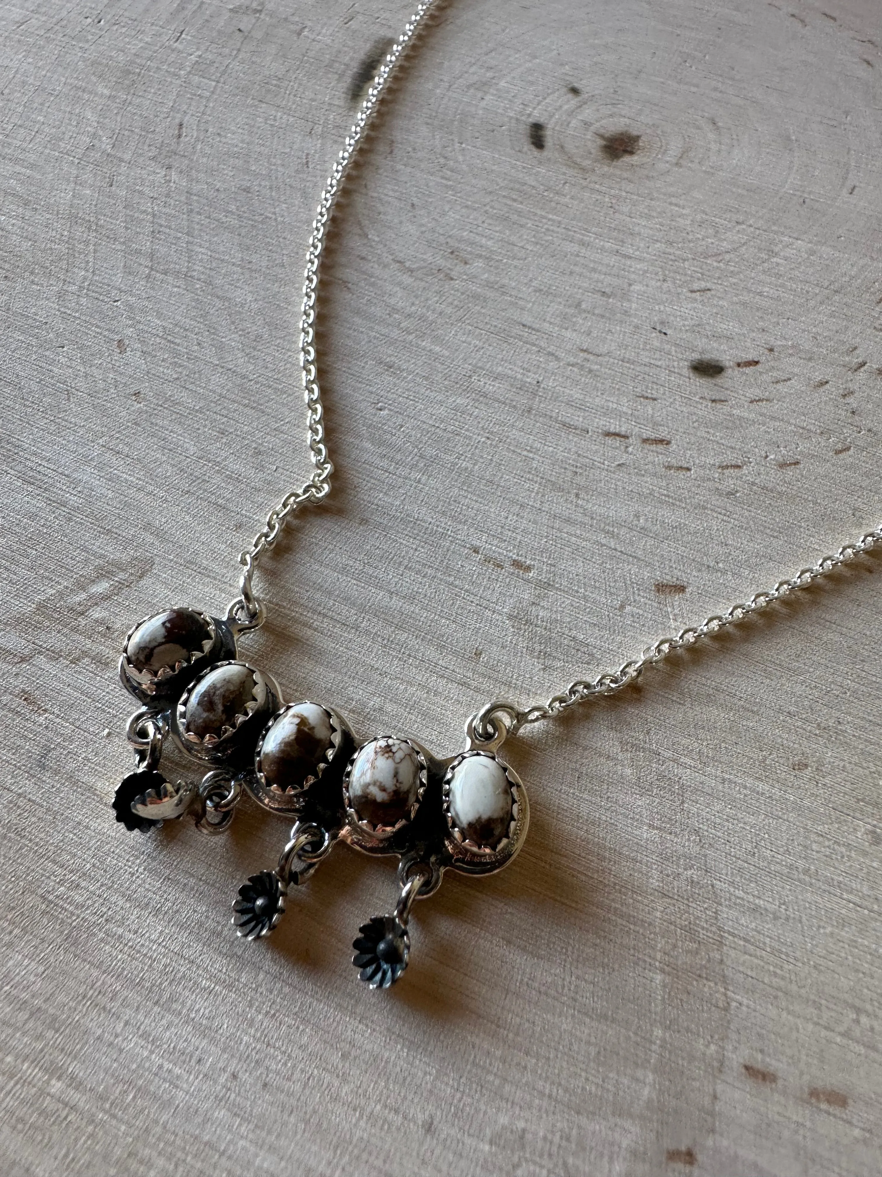 Beautiful Handmade Sterling Silver & Wild Horse 5 Stone Necklace