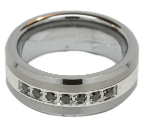 Beveled Silver Tungsten Wedding Ring