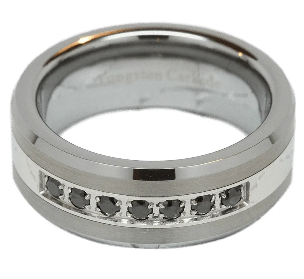 Beveled Silver Tungsten Wedding Ring