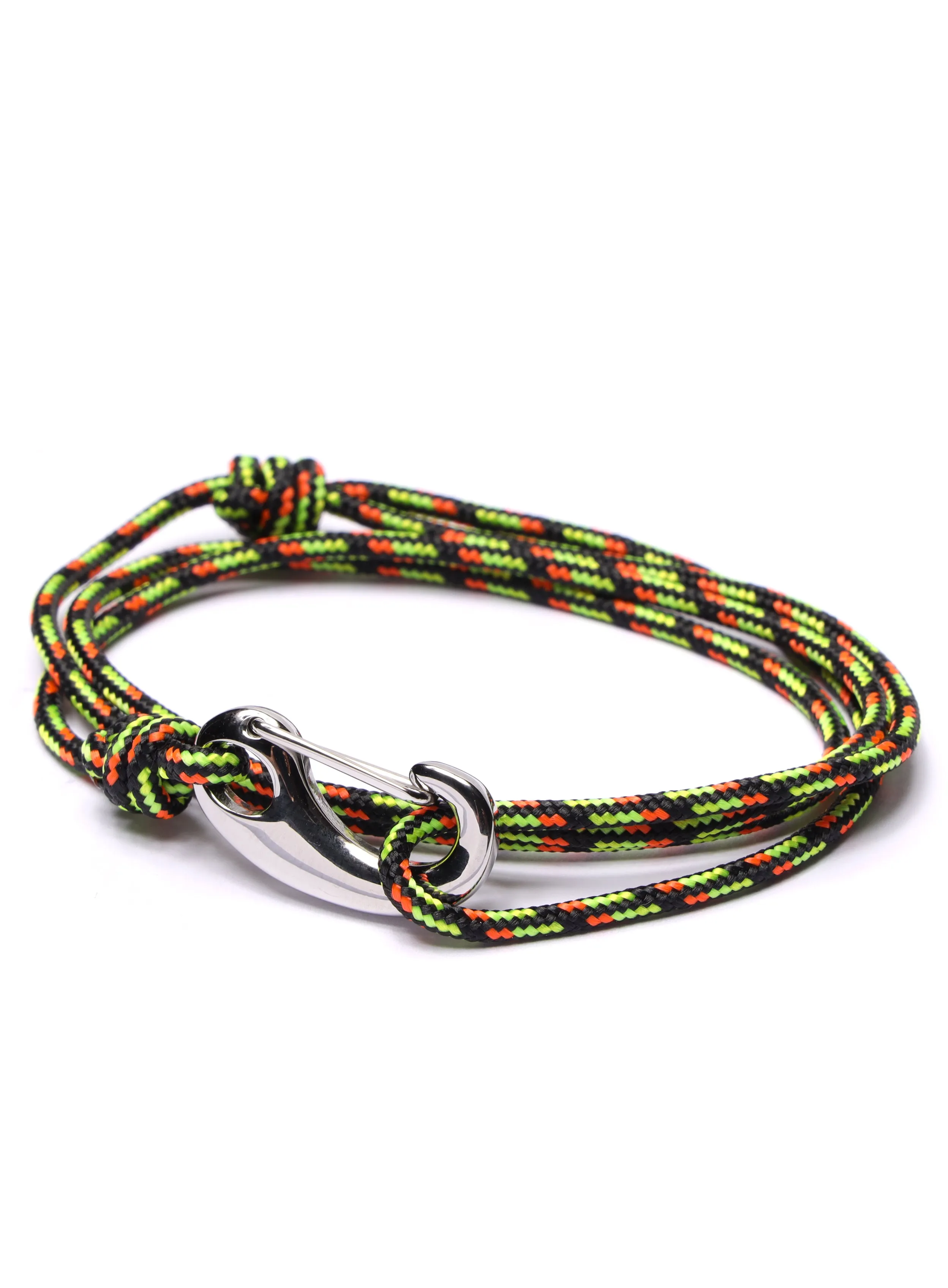 Black & Orange Tactical Cord Bracelet for Men (Silver Clasp)