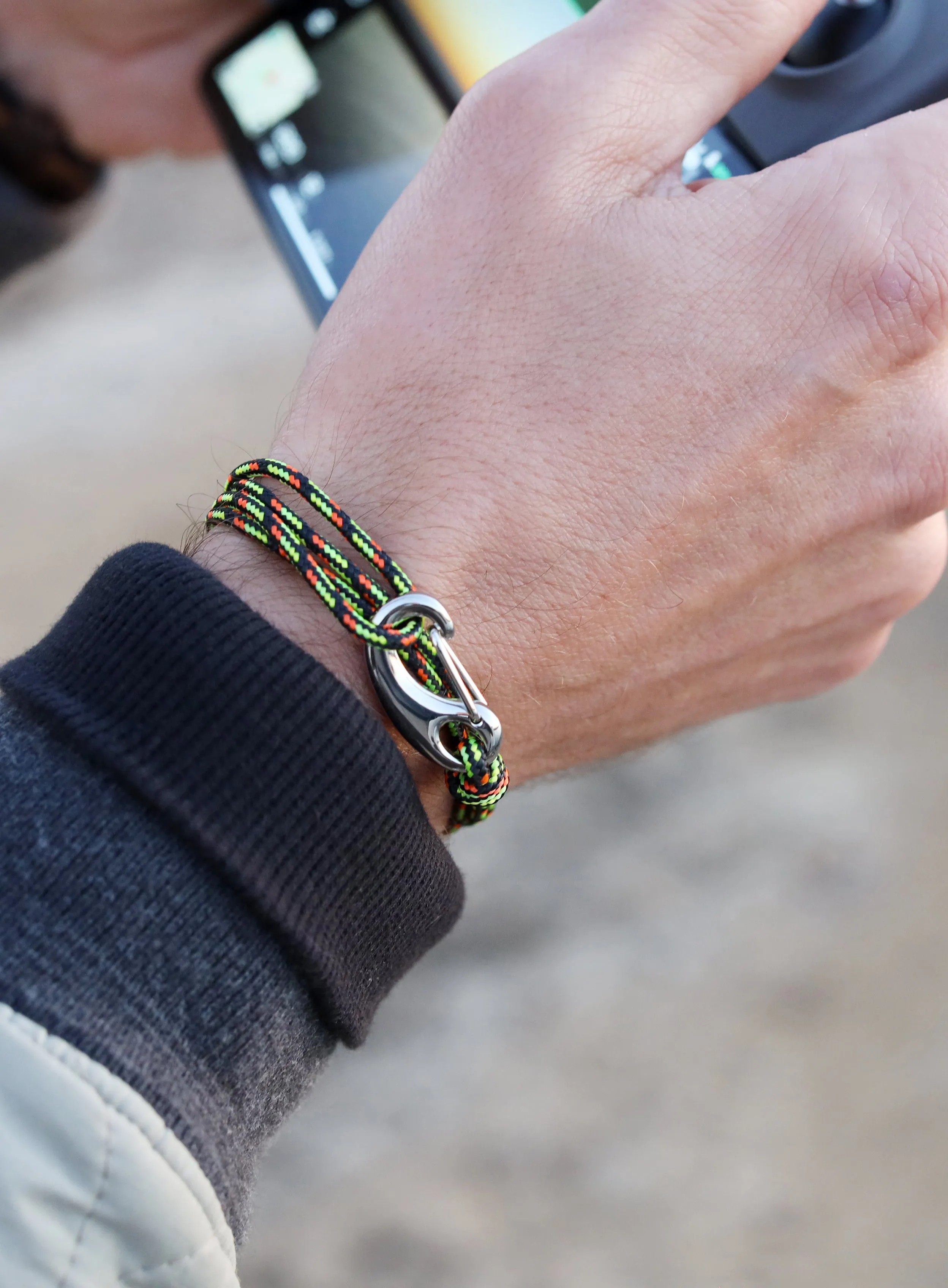 Black & Orange Tactical Cord Bracelet for Men (Silver Clasp)