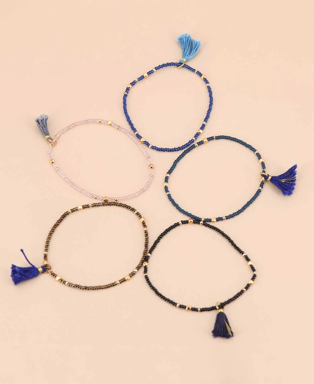 Blue Harmony Tassel Bracelet Set of 5