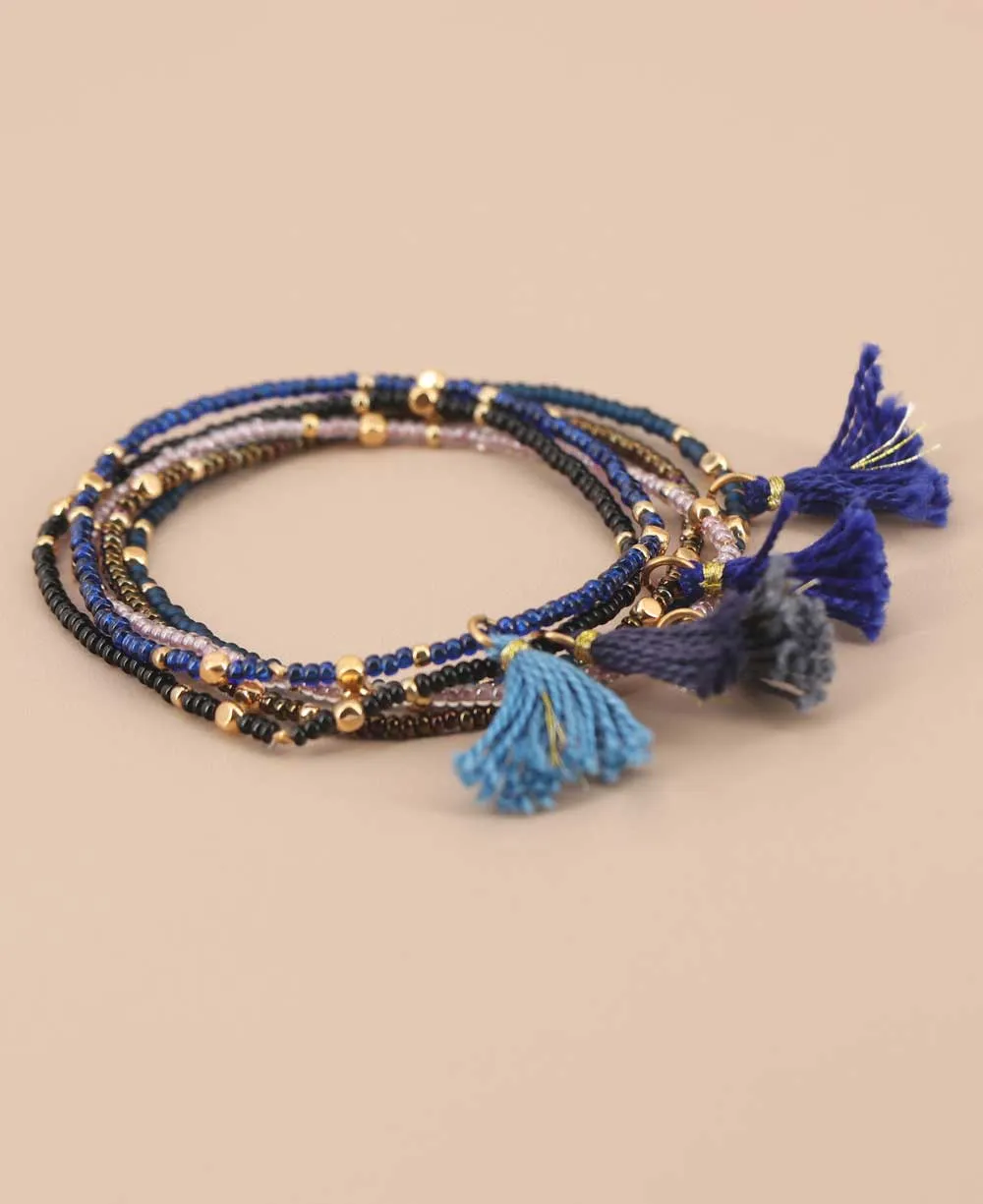 Blue Harmony Tassel Bracelet Set of 5