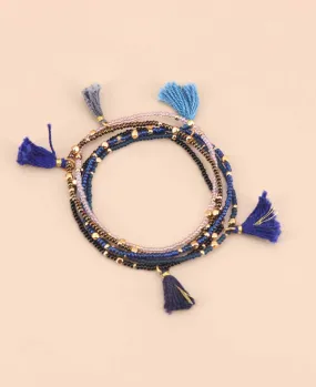 Blue Harmony Tassel Bracelet Set of 5