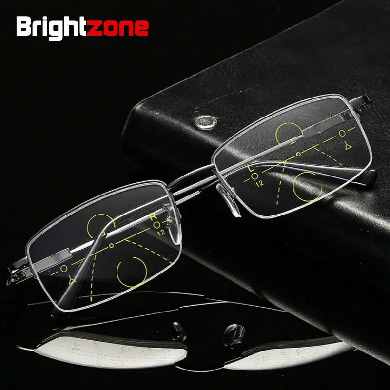Brightzone Unisex Semi Rim Alloy Square Progressive Reading Glasses 1003