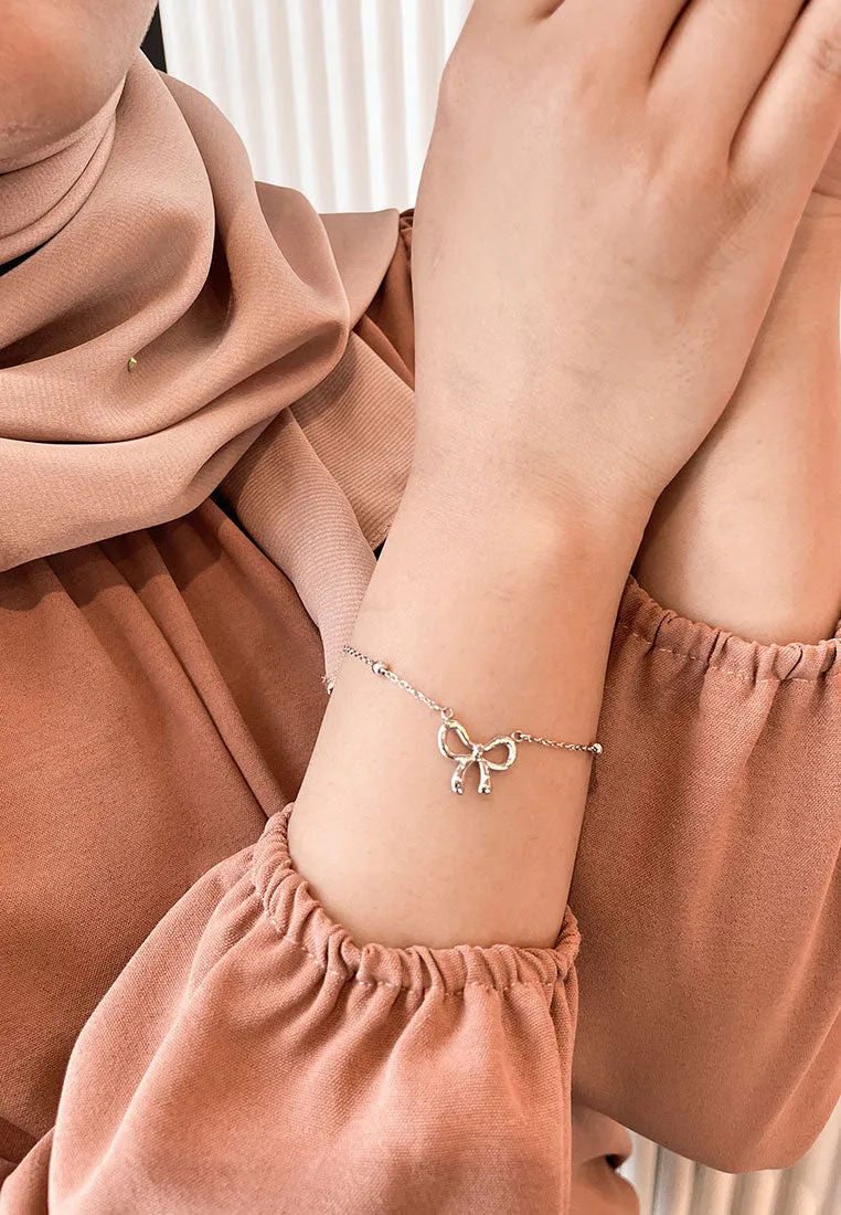 Chloe Ribbon Pendant on Beads Chain Bracelet