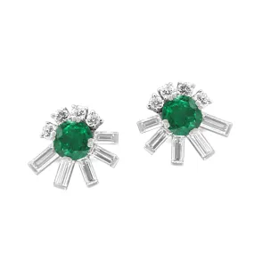 Colombian Emerald & Diamond Abstract Spray Design Earrings